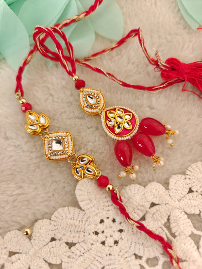Kundan Charm Rakhi Lumba Set
