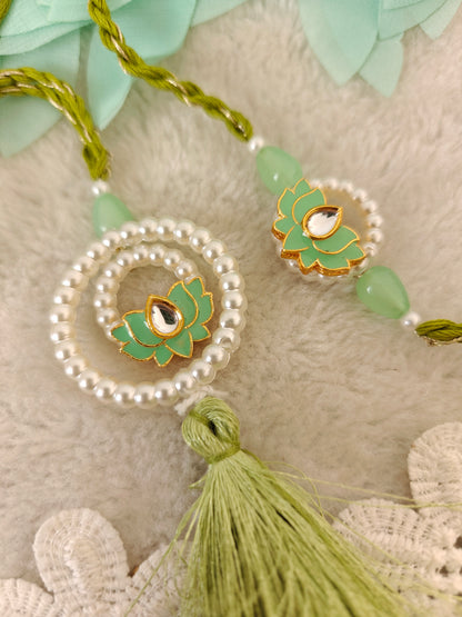 Pearl Halo Lotus Rakhi Lumba Set