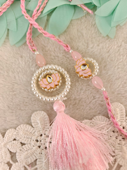 Pearl Halo Lotus Rakhi Lumba Set