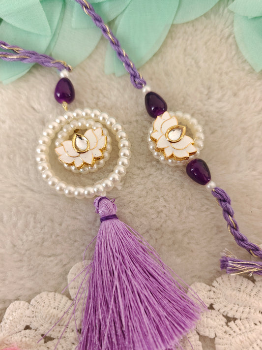 Pearl Halo Lotus Rakhi Lumba Set