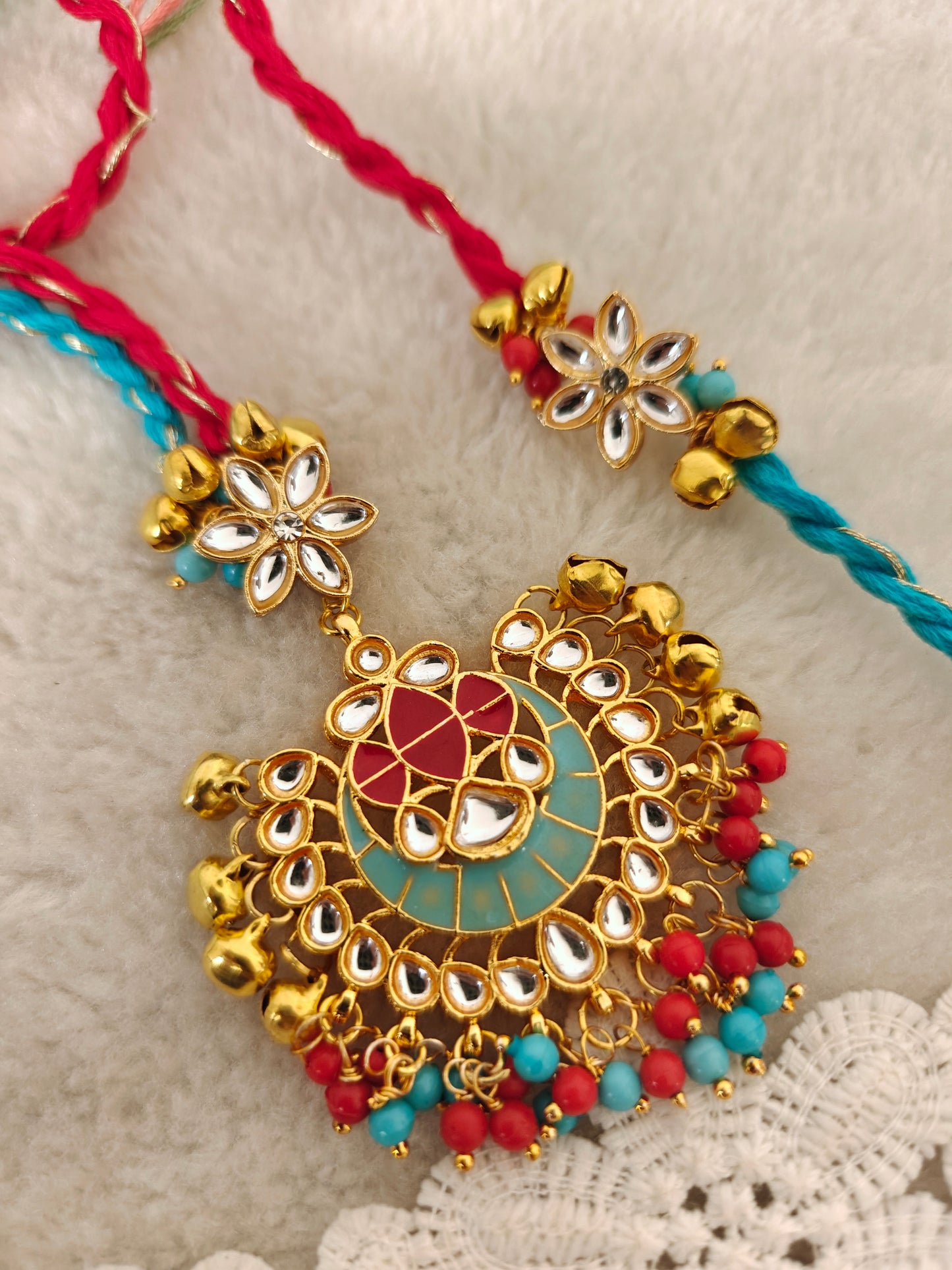 Royal Kundan Motif Rakhi Lumba Set