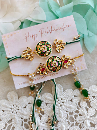 Kashmiri Kundan Couple Rakhi & Bracelet Set