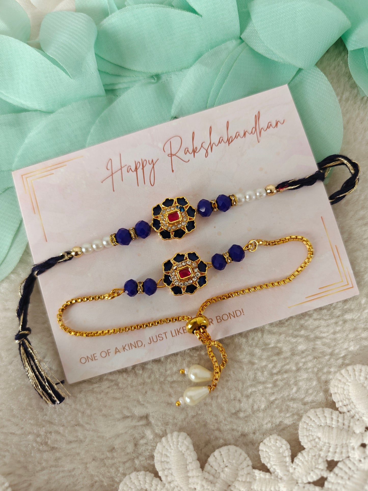 Regal Bloom Rakhi Bracelet Set