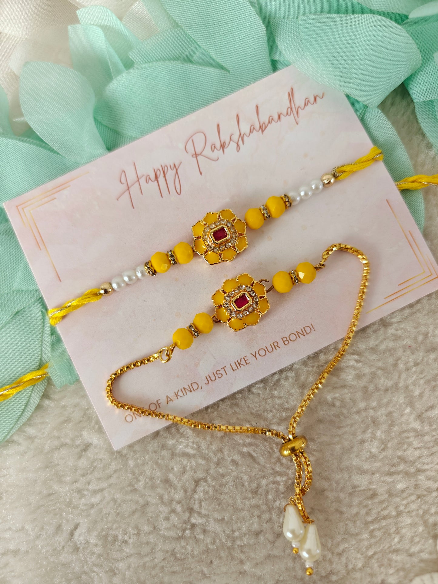 Regal Bloom Rakhi Bracelet Set