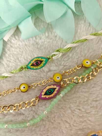 Floral Evil Eye Rakhi Bracelet Set