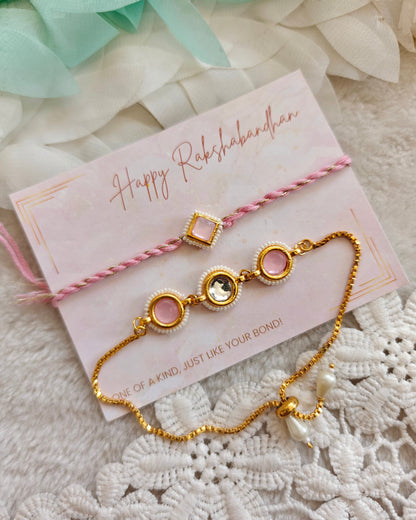 Pearl Minimal Rakhi Bracelet Couple Set