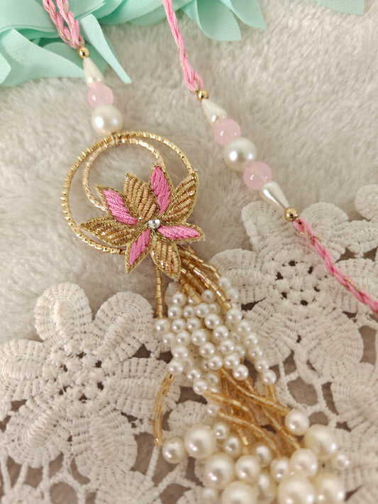 Zari Lotus Rakhi Lumba Set