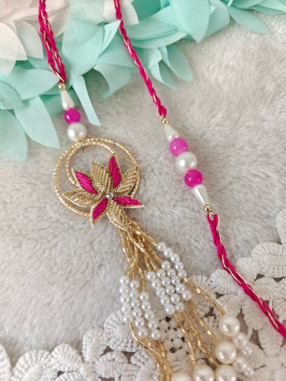 Zari Lotus Rakhi Lumba Set