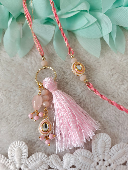 Pastel Tassel Halo Rakhi Lumba Set