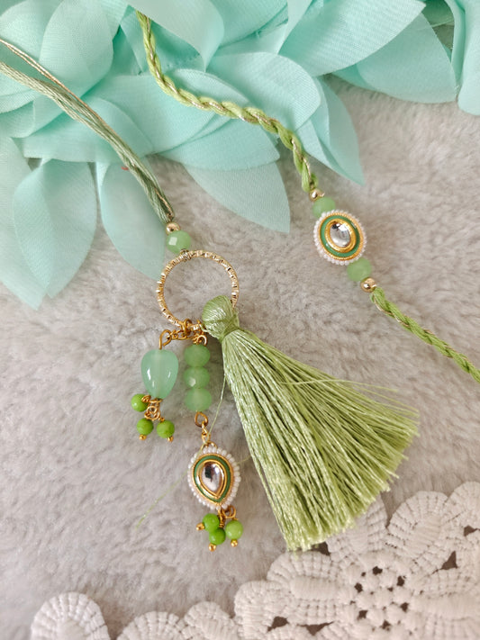 Pastel Tassel Halo Rakhi Lumba Set