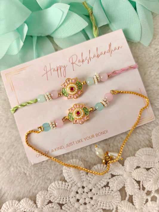 Pastel Bloom Rakhi Bracelet Set