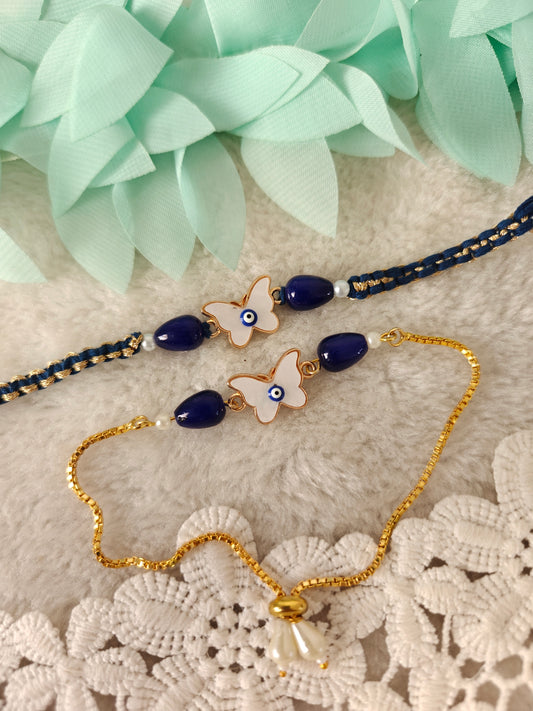 Butterfly Evil Eye Eye Rakhi Bracelet Set