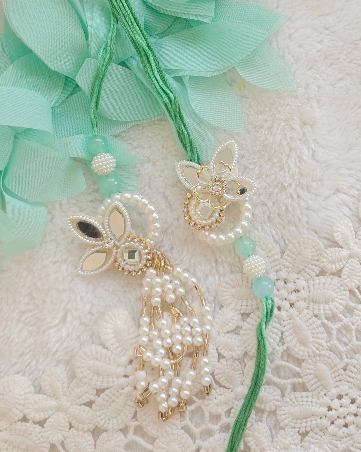 Pearl Petal Charm Rakhi Lumba Set