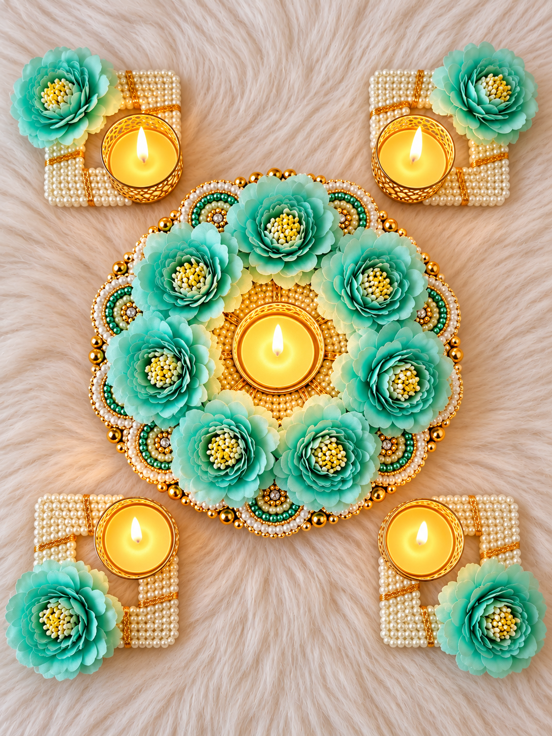 Blush Bloom Rangoli Tealight Set - Set of 5