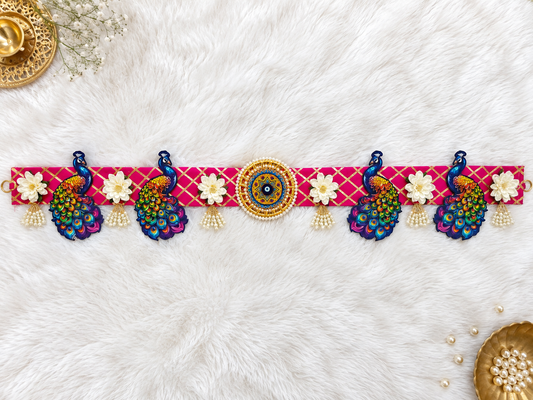 Handcrafted peacock theme festive toran for door décor with floral accents