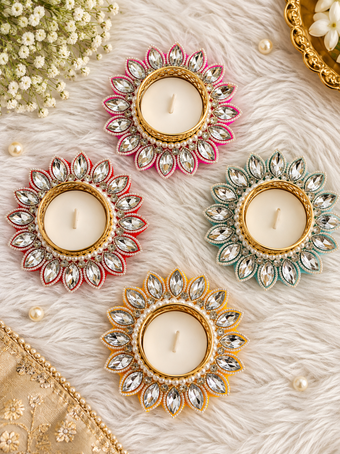 Mirror Floral Tealight Holder – Set of 2