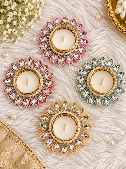 Mirror Floral Tealight Holder – Set of 2