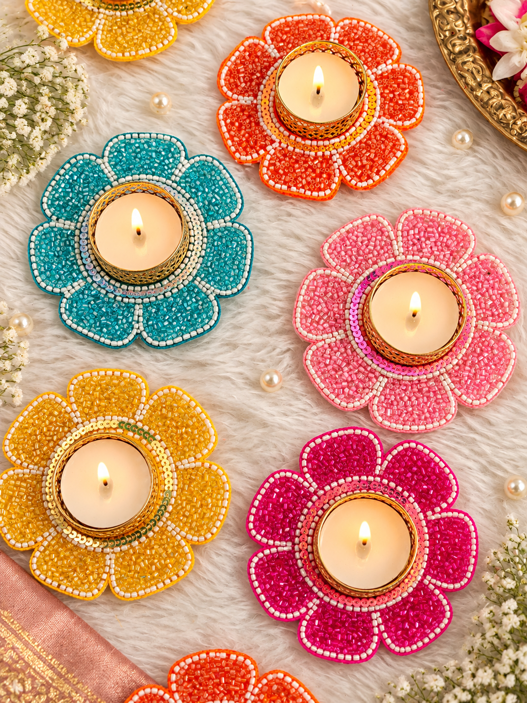 Pastel Floral Tealight Holder – Set of 2