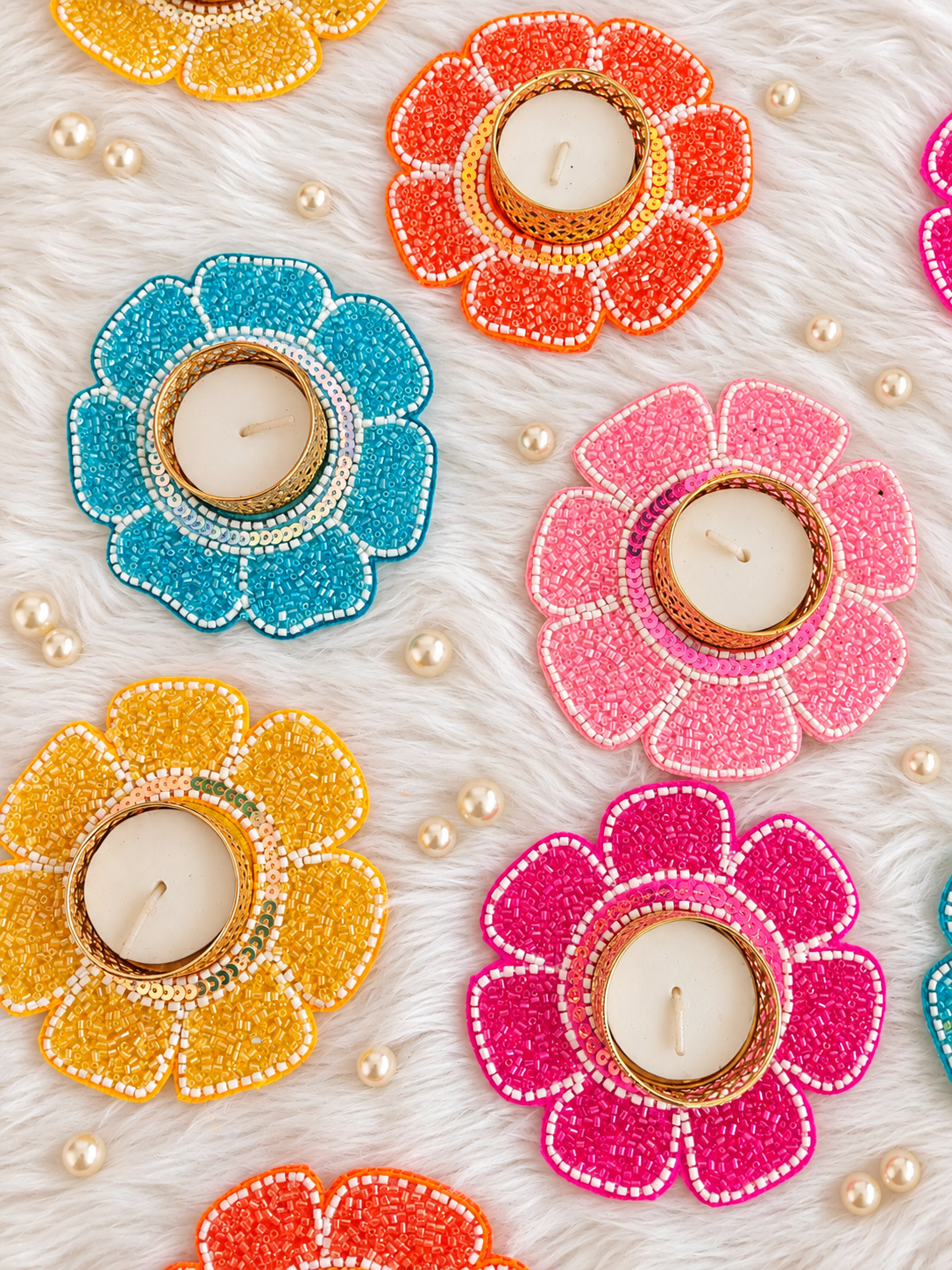 Pastel Floral Tealight Holder – Set of 2