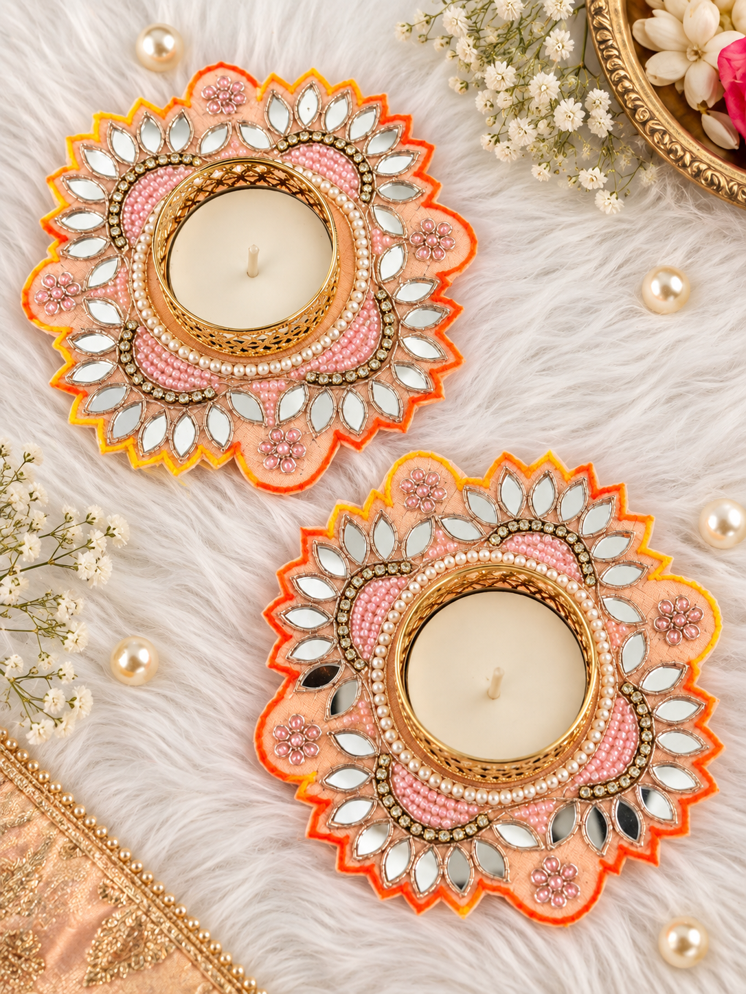 Noor Mirror Tealight Holders – Set of 2