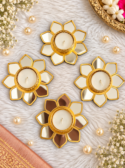 Mirror Bloom Tealight Holders - Set of 2