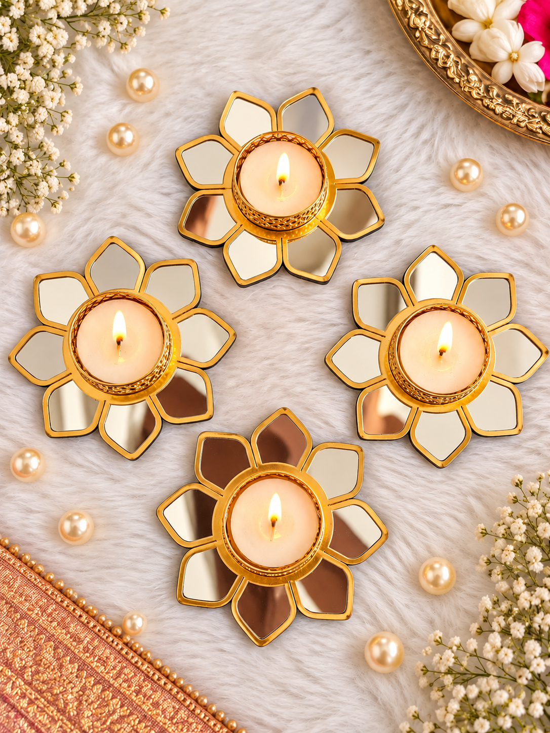 Mirror Bloom Tealight Holders - Set of 2