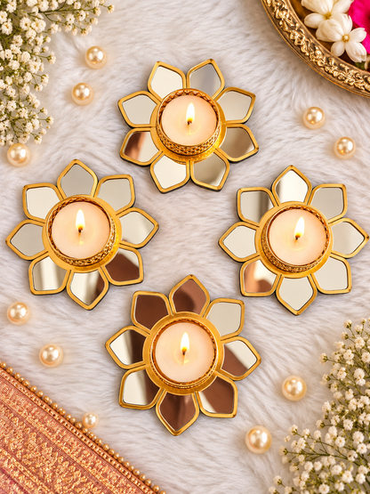 Mirror Bloom Tealight Holders - Set of 2