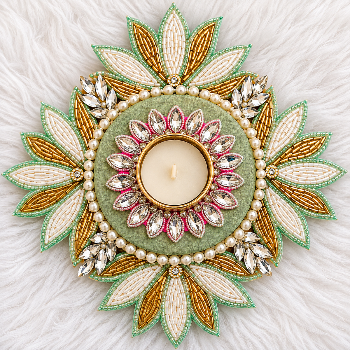 8" Celeste Lotus Tealight Holder