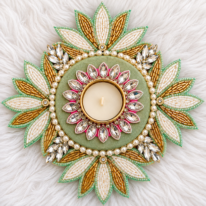 8" Celeste Lotus Tealight Holder