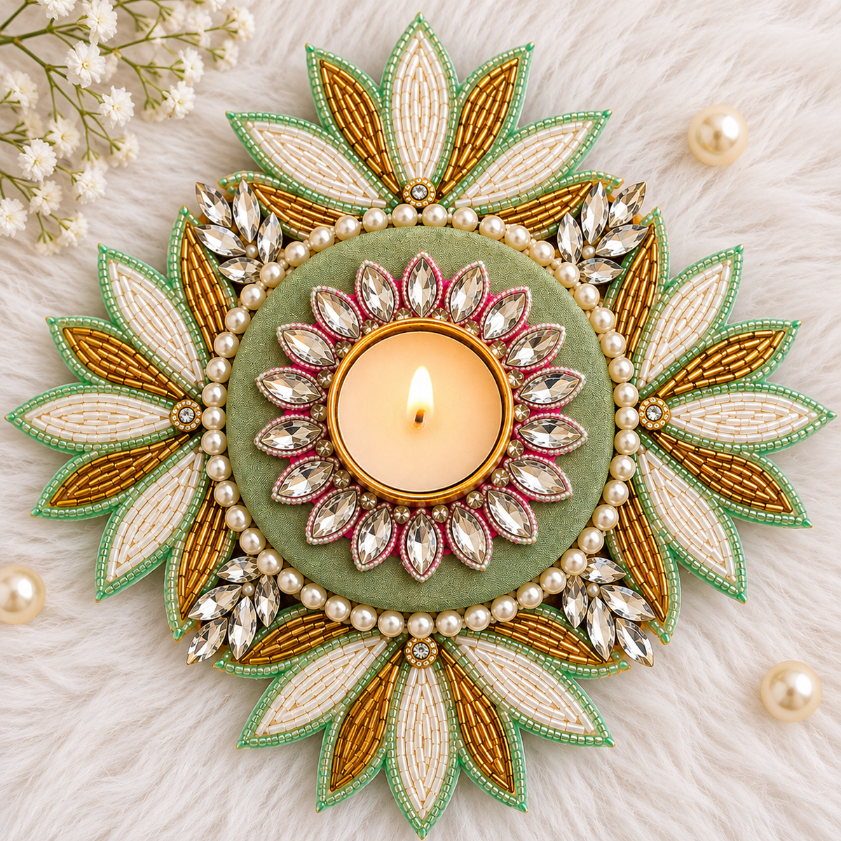 8" Celeste Lotus Tealight Holder