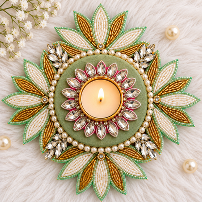 8" Celeste Lotus Tealight Holder