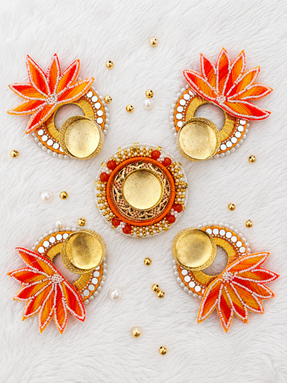 Festive Lotus Diya Rangoli Set – Set of 5