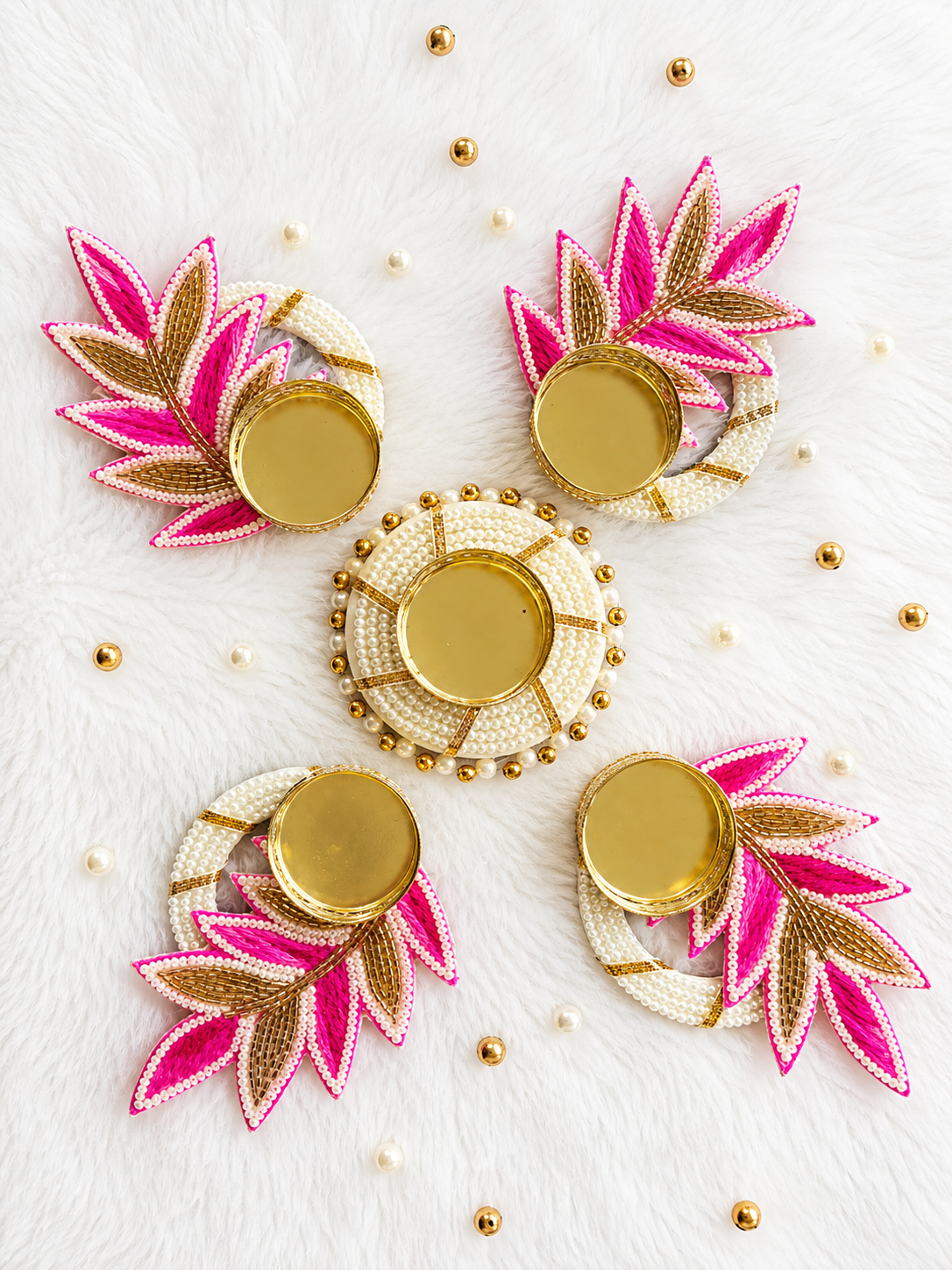 Pearl Bloom Diya Rangoli Set – Set of 5
