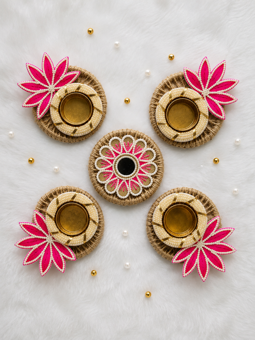 Gulabi Lotus Festive Diya Rangoli – Set of 5