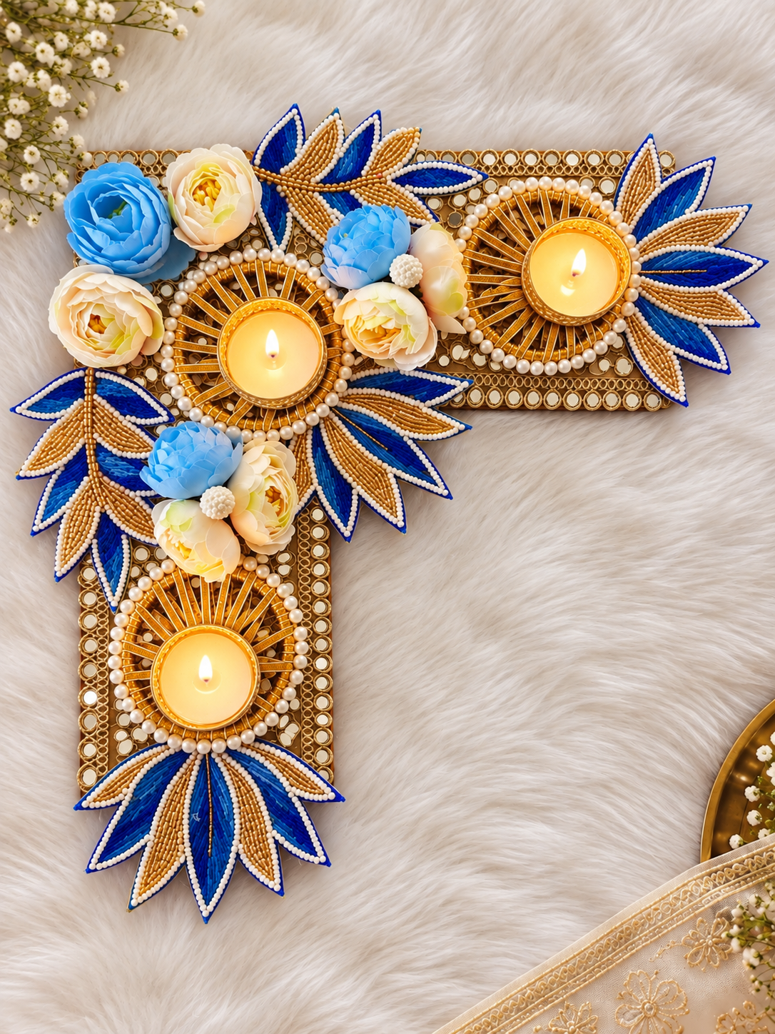 Azure Bloom Rangoli Set – Set of 3