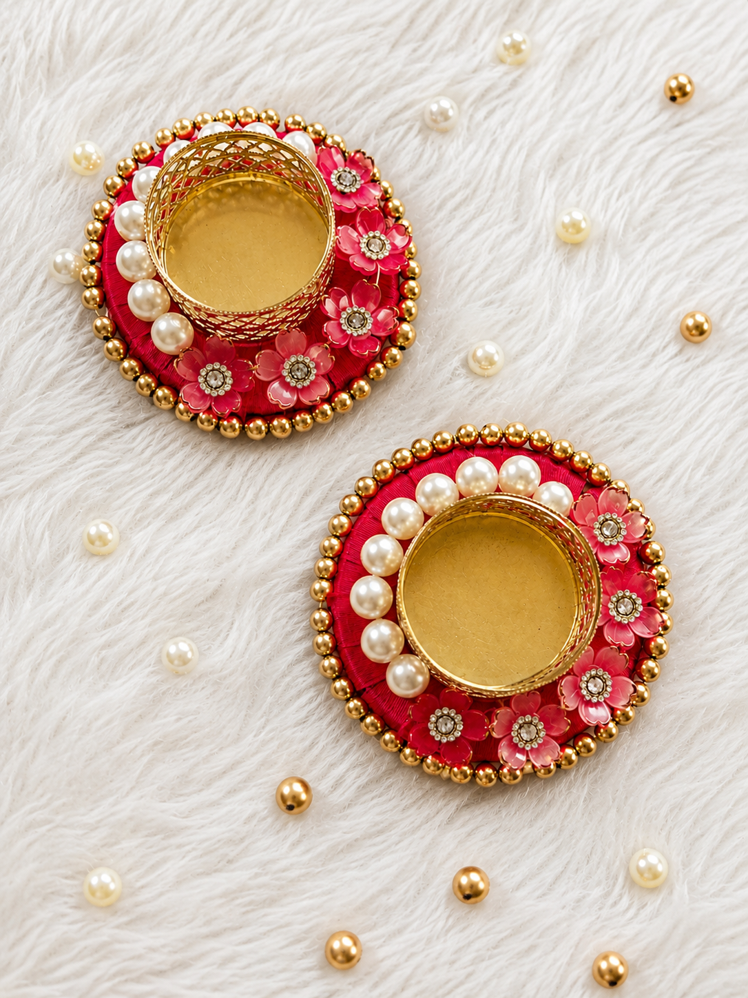 Floral Pearl Tealight Holders – Set of 2