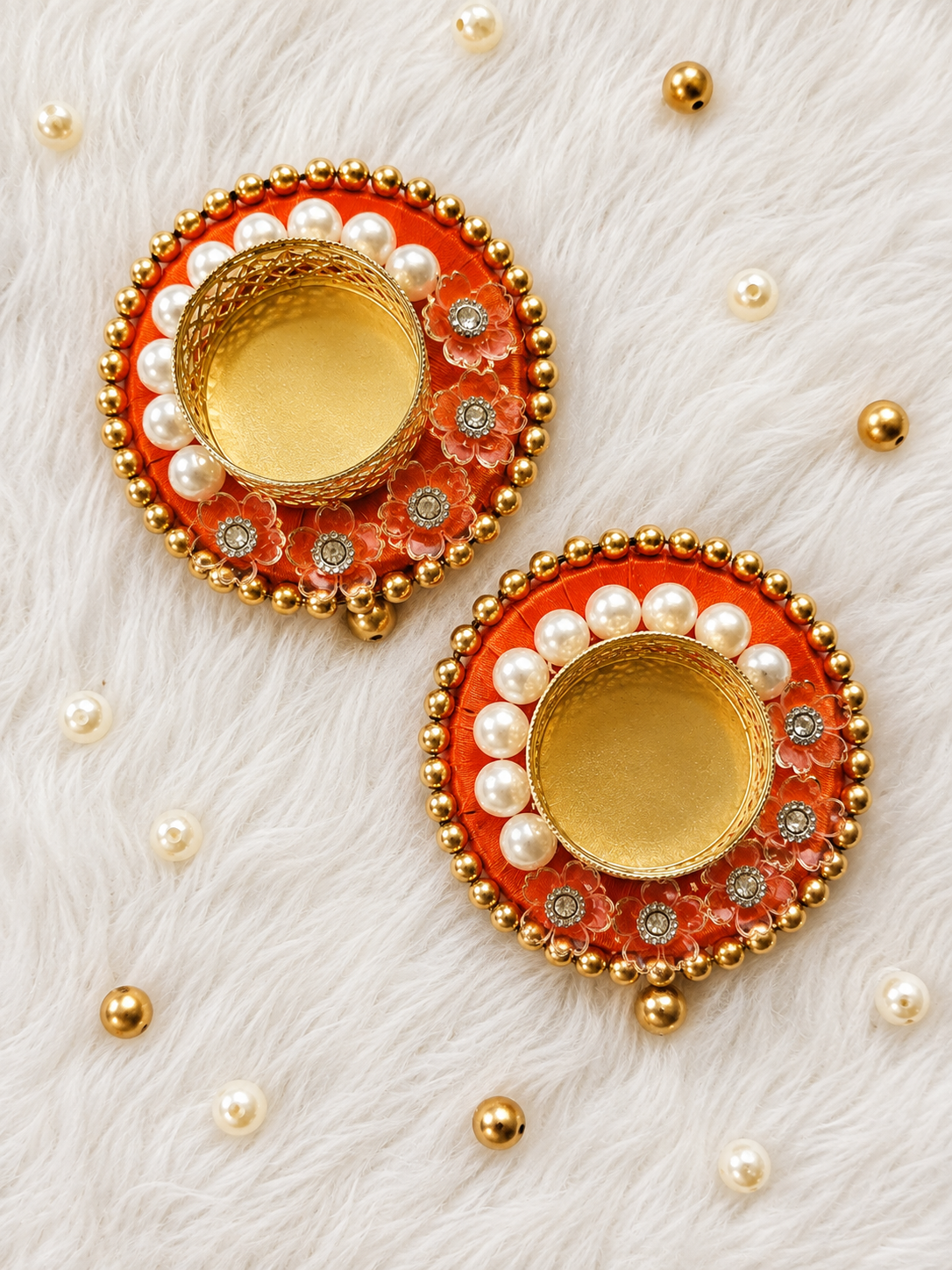Floral Pearl Tealight Holders – Set of 2