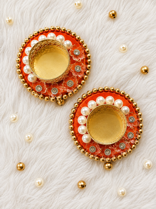 Floral Pearl Tealight Holders – Set of 2