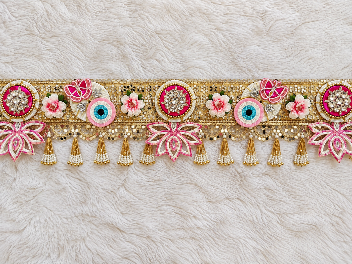 Butterfly and Floral Evil Eye Mirror Toran
