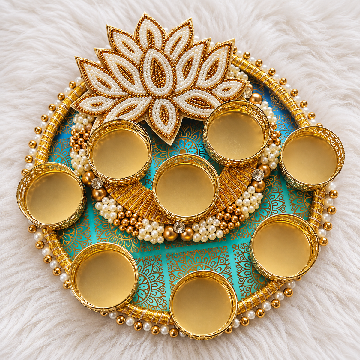 8" Ivory Lotus Tealight Rangoli