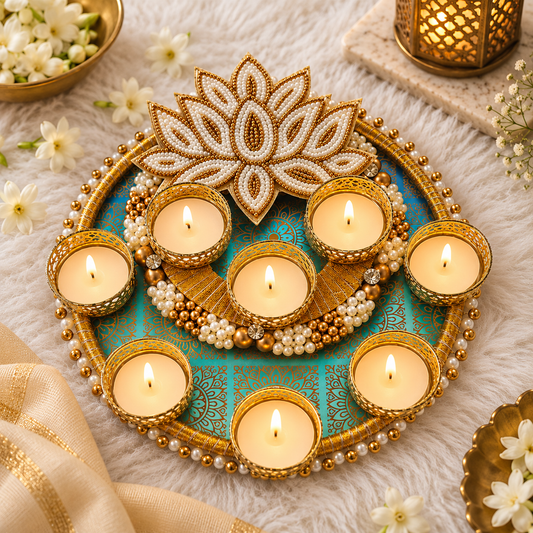 8" Ivory Lotus Tealight Rangoli