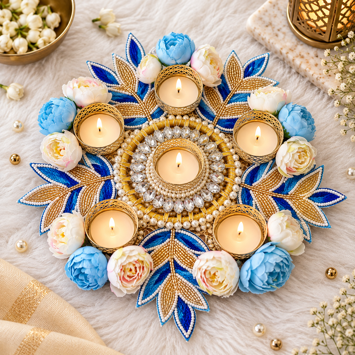 8" Floral Bloom Tealight Rangoli