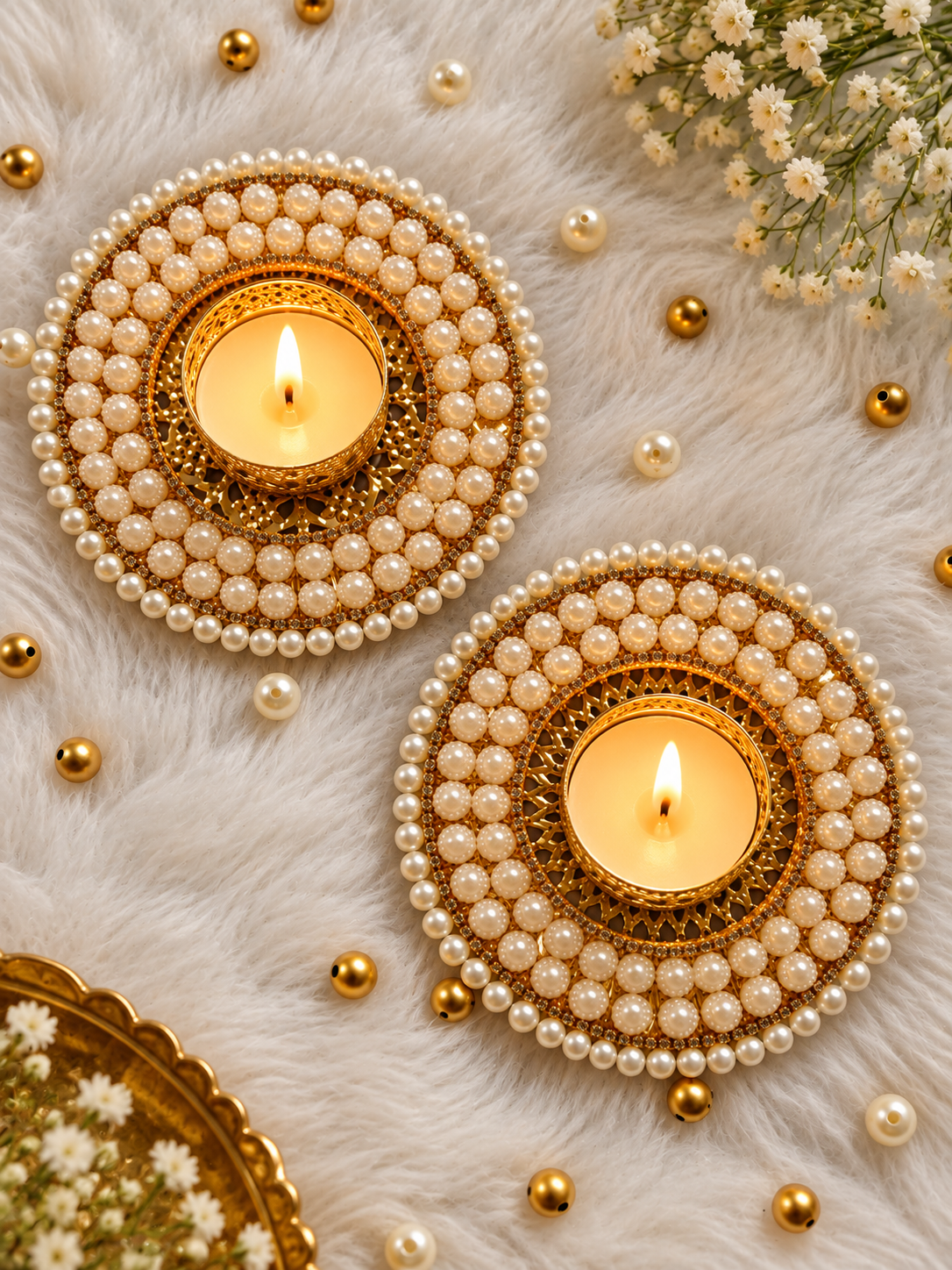 Pearl Halo Tealight Holders – Set of 2
