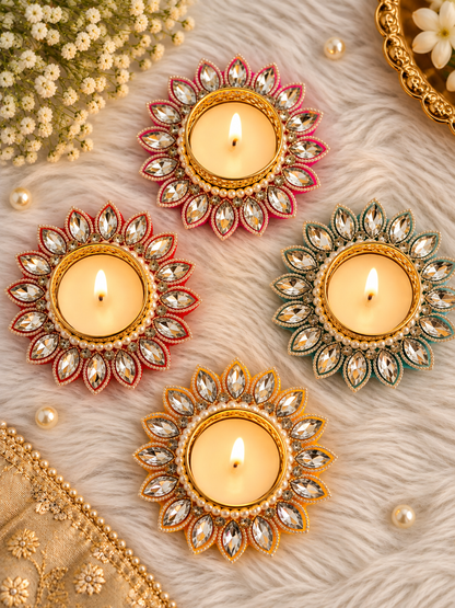 Mirror Floral Tealight Holder – Set of 2