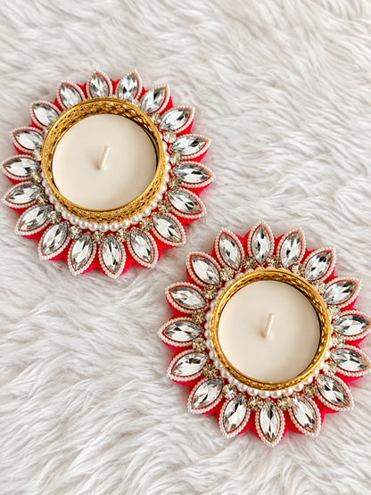 Mirror Floral Tealight Holder – Set of 2