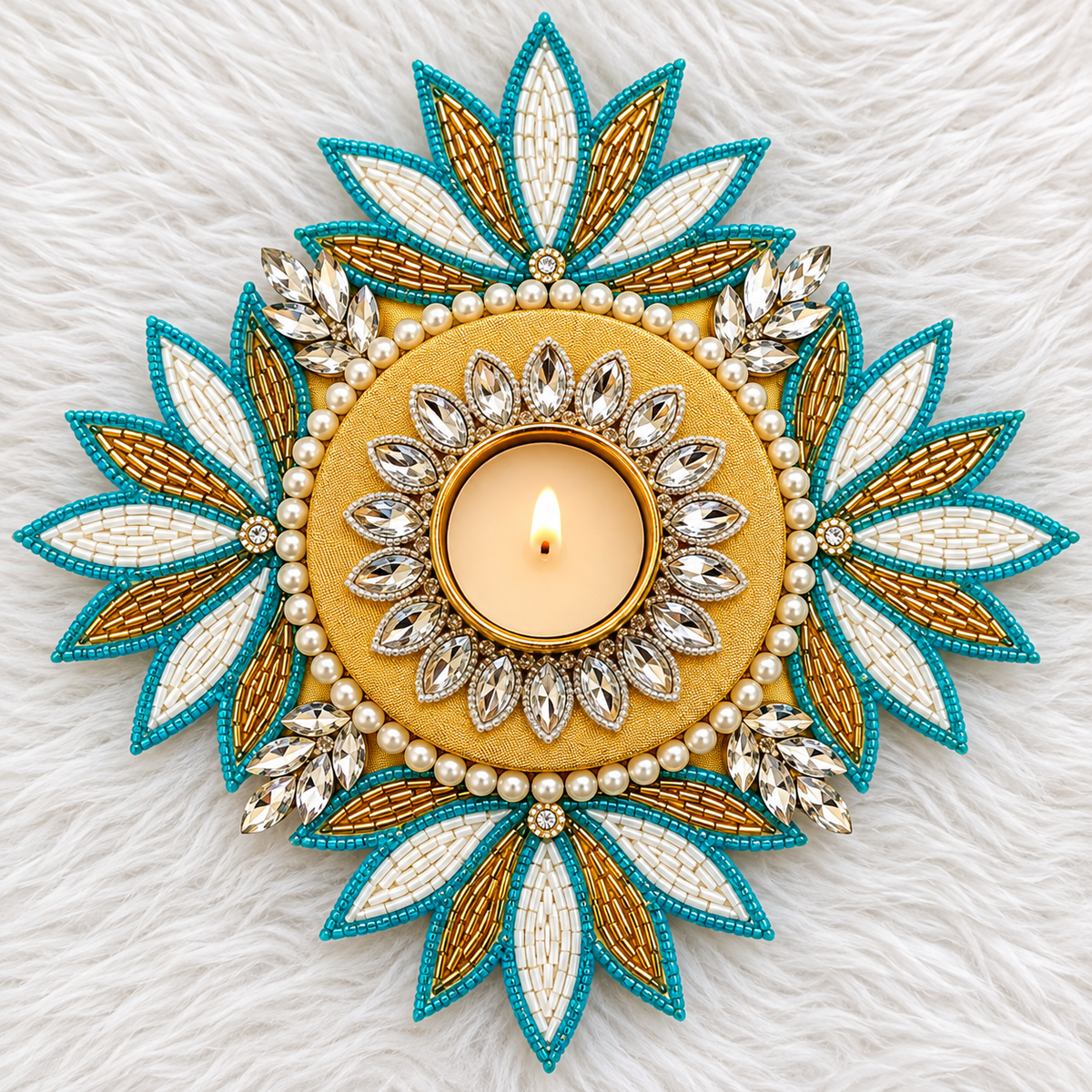 8" Celeste Lotus Tealight Holder