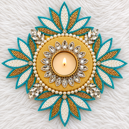 8" Celeste Lotus Tealight Holder
