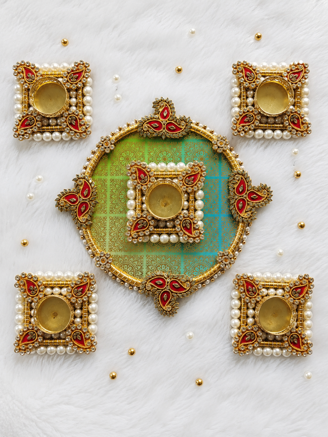 Royal Kundan Diya Rangoli Set – Set of 5
