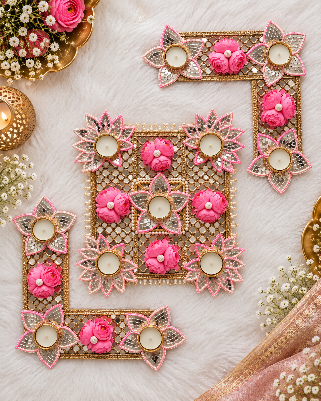 Blush Mirror Rangoli Set - Set of 3