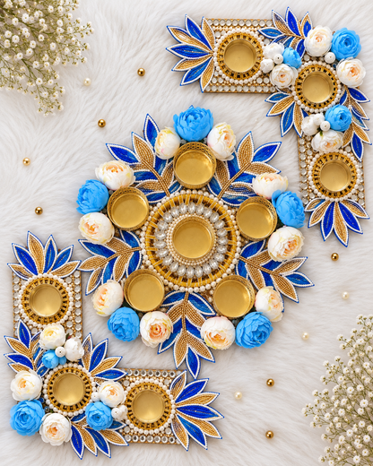 Azure Bloom Rangoli Set – Set of 3